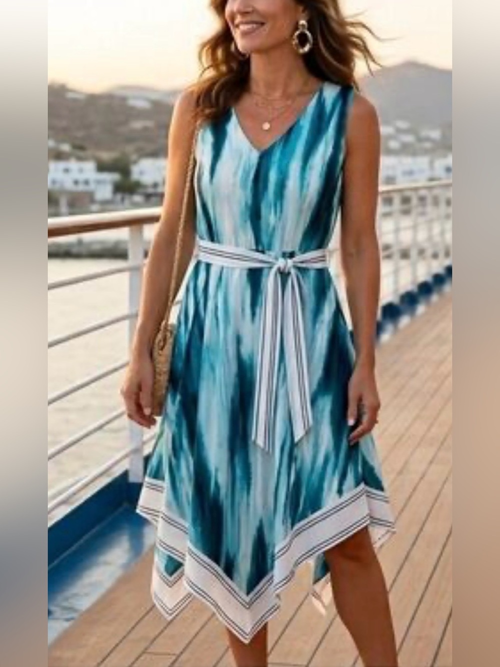 NWT Women’s SOMA BLISS HANDKERCHIEF BRA MIDI DRESS Blue Vacation Resort XL.